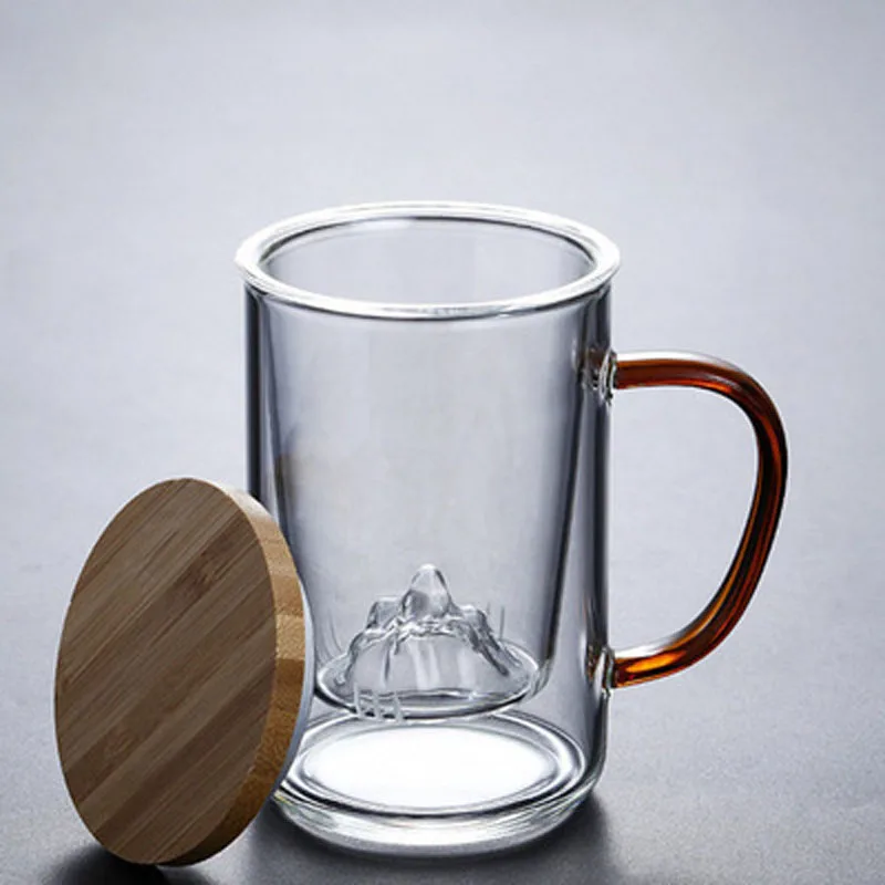 Glass Tea tasting filter cup with lid and handle tea  Mug Transparent Drinkware Glass Cups