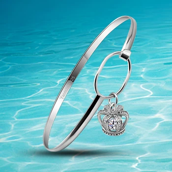 

925 sterling silver bangle for women crown bracelet female charm braclet women silver jewelry