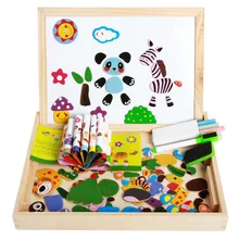 Puzzle 3D en bois pour enfants, jouets éducatifs multifonctions, réfrigérateur magnétique, planche à dessin, Animal, dessin animé