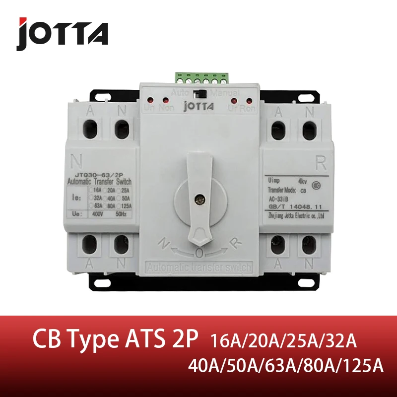 

Jotta ATS 2P Dual Power Automatic Transfer Switch 2P Circuit Breaker MCB AC 230V 16A 20A 25A 32A 40A 50A 63A 80A 125A
