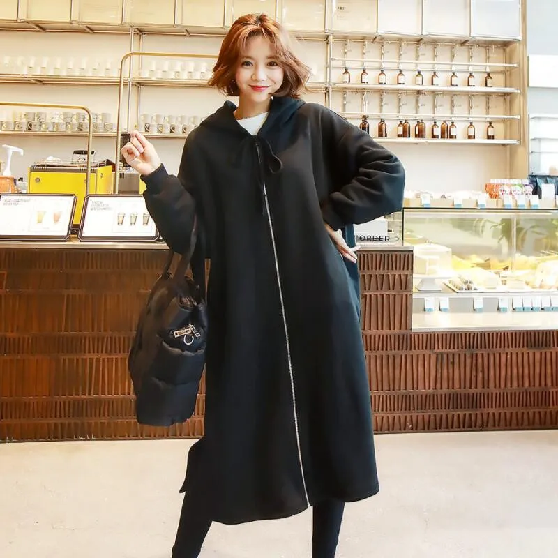 2022 Korean Spring Autumn Sweatshirts Women Clothing Cardigan Hooded Loose Large Size bf Lazy Long Trench Coat M230 | Женская одежда