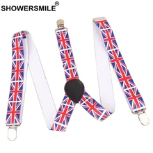 SHOWERSMILE, мужские подтяжки с британским флагом, Мужские штаны на ремешке, модные, 3 зажима, Y Back, эластичные, регулируемые, для больших детей, подтяжки