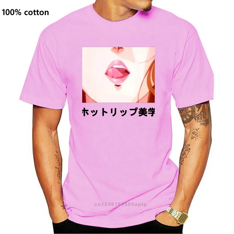 Аниме эстетика Vaporwave Горячие губы глитч Otaku Vibe Премиум Футболка | Мужская одежда