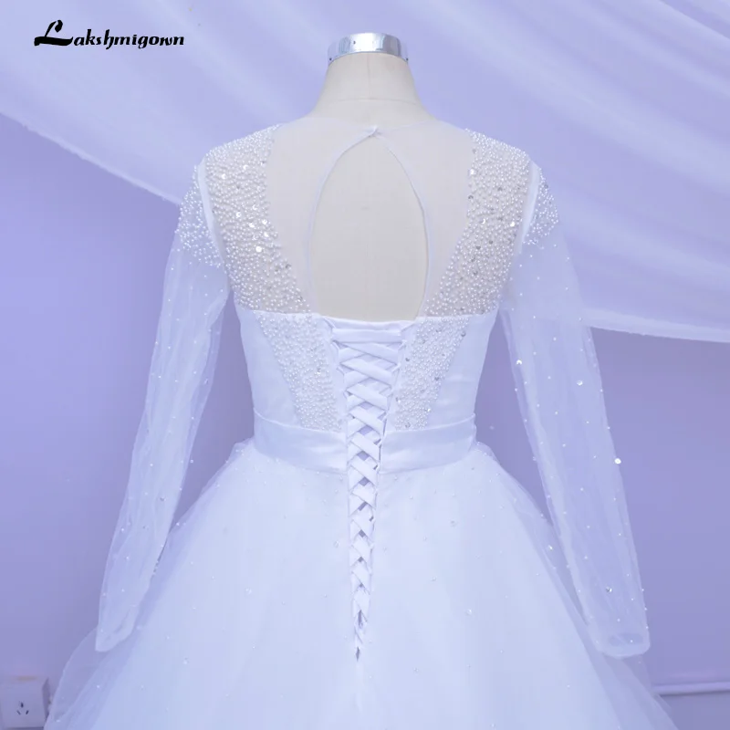 Lakshmigown многоуровневые Свадебные платья с бисером кружевные аппликации с длинным рукавом Свадебные платья бальное платье с открытой спиной Robe De Mariee