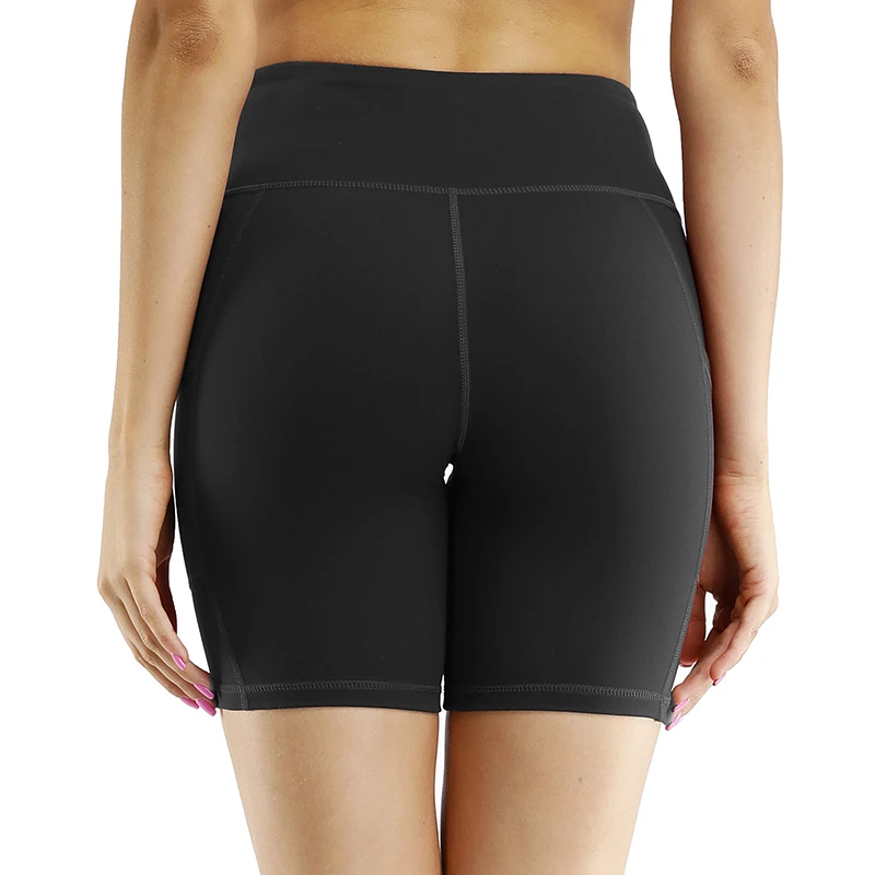 Женские 8 дюймов Inseam с высокой талией для йоги, беговые Компрессионные шорты с боковыми карманами, спандекс, спортивные шорты для спортзала