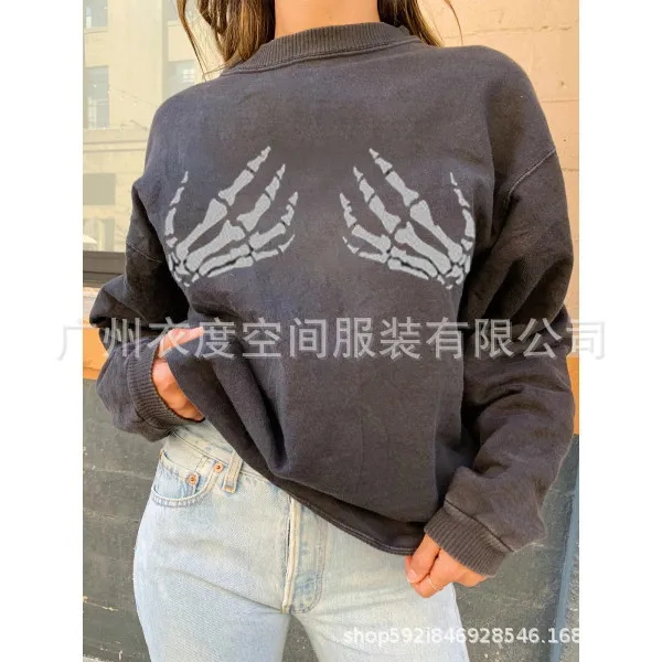 

2020 Hoodies Woman Pullover Funny Skeleton Palm Woman Sweatshirts Womens Winter Tops