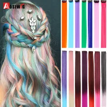 Aosi longa reta colorido destaque extensões de cabelo sintético clipe em uma peça arco-íris streak fios de cabelo rosa para mulher menina