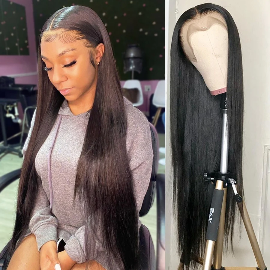 Straight Lace Front Human Hair Wigs For Black Women 28 30 34 36 inch HD Transparent 13x6 Lace Frontal Wig Brazilian Closure Wigs