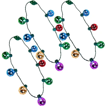 

3 Pack Christmas Bell LED Disco Necklace Luminous Holiday Accessories Party Love 7 LED Disco Lights
