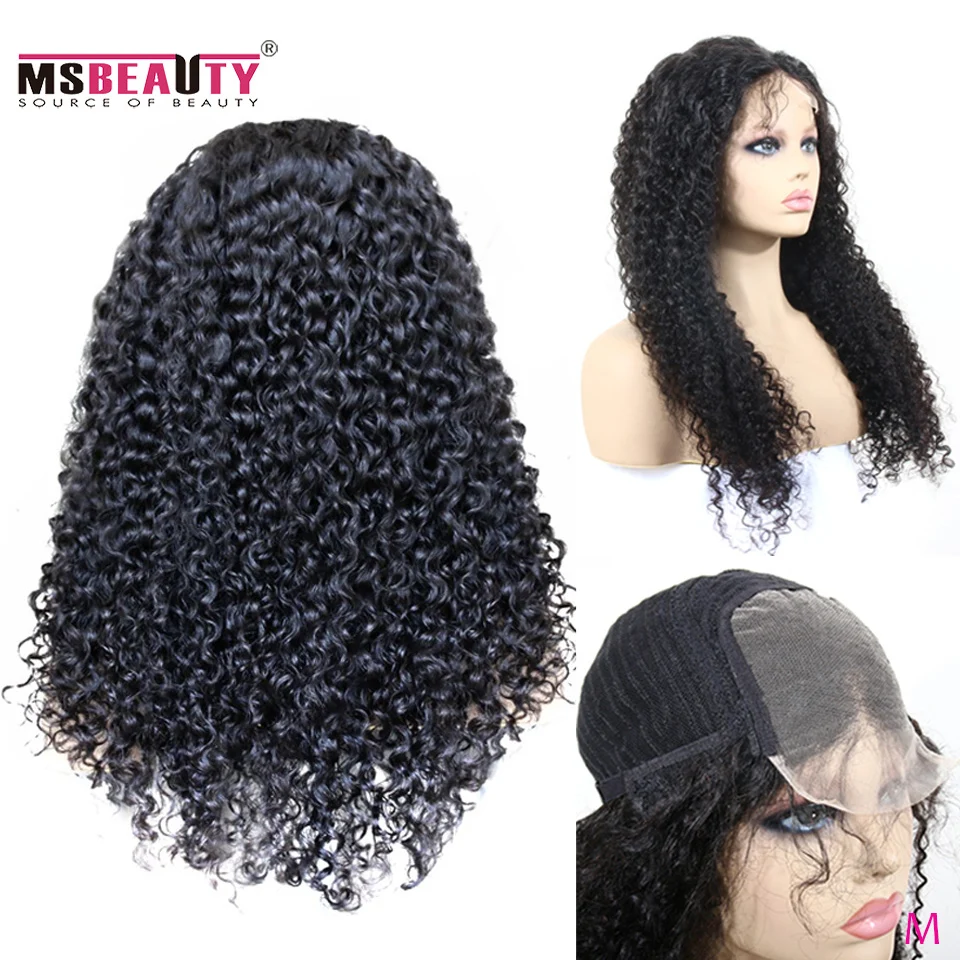 Msbeauty 4*4 парик на шнурке средний коэффициент 10-28 бразильский кудрявый парик Remy человеческие волосы парики предварительно выщипанные