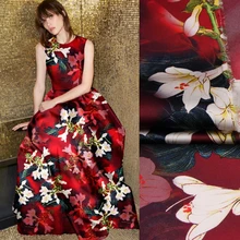 118 см шириной 19 мм белый цветочный принт 93% шелк и 7% спандекс стрейч красный шелк атласная ткань для летнего платья куртка D1073