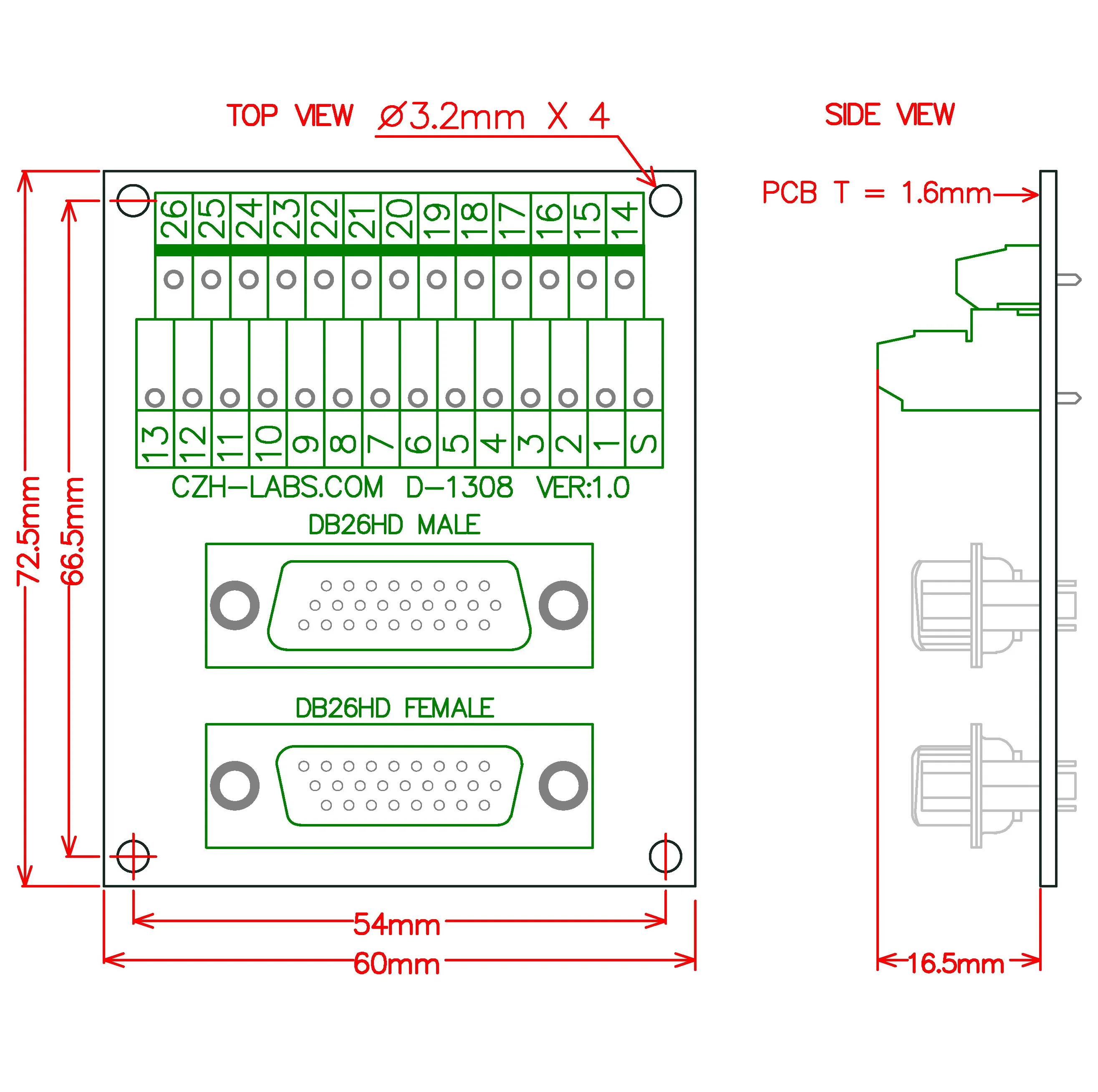 czh labs din rail mount db26hd dsub masculino 04