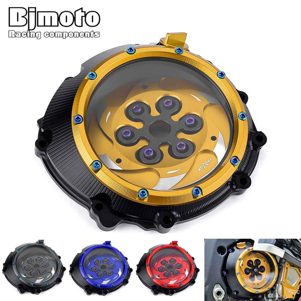 BJMOTO CNC Racing Clear Clutch Cover & Spring Retainer R For BMW S1000RR 09-17 HP4 12-18 S1000R 14-19 S1000XR 15-19 Motorcycle