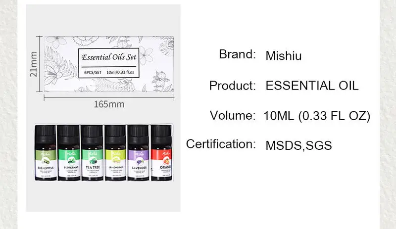 MISHIU 6 шт./компл. чистые натуральные эфирные масла комплект увлажнитель розмарина перечной мяты массаж ароматерапия набор ароматов подарочной коробке 10 мл