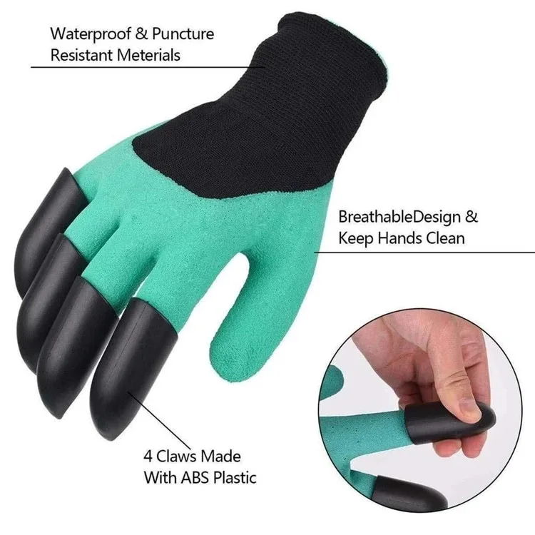4/8 Hand Claw ABS Plastic Garden Rubber Gloves Gardening Digging Planting Durable Waterproof Work Glove Outdoor