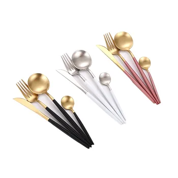 

24Pcs/set Cutlery Dinnerware Set 304 Stainless Steel Black Gold Knife Fork Set Flatware Tableware Silverware Drop Shipping