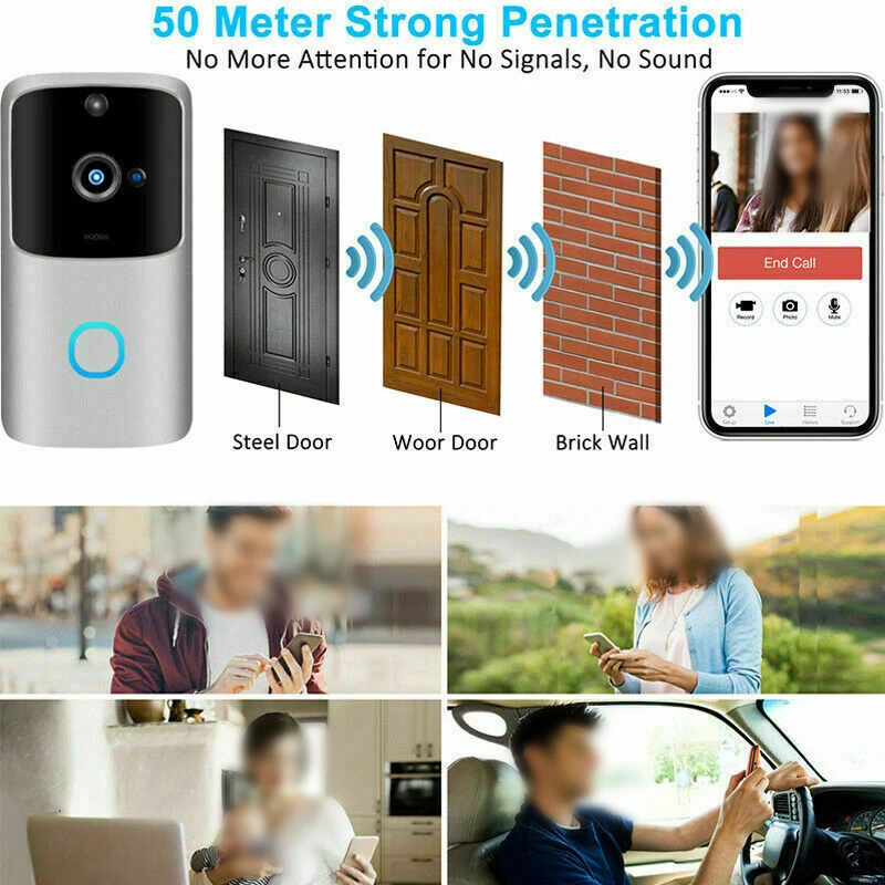 2-Way Wireless WiFi Video Smart Doorbell Door Ring Security Camera Bell Phone Remote Control for Android iOS Max 8 Smartphones