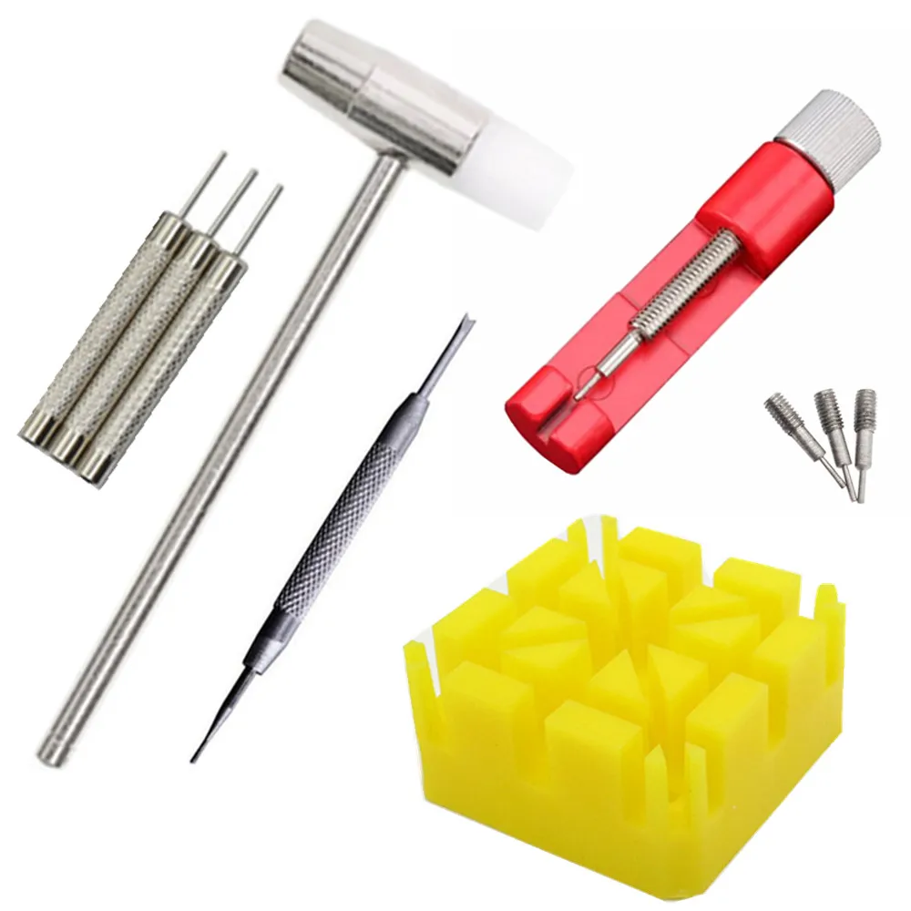 10pcs/set Watch Repairing Tools Kit Durable Watch Belt Holder Pin Punches Hammer Set Household Watch Maker Tools Kit - Цвет: Цвет: желтый