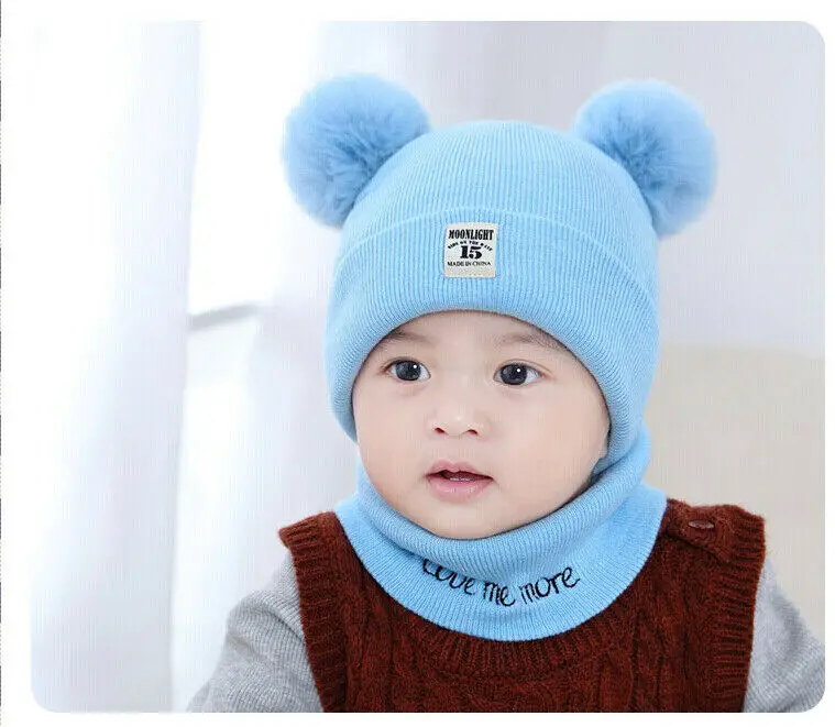 Pudcoco 0-12 M, шапка с помпоном для новорожденных мальчиков и девочек, зимняя теплая шапка с помпоном вязаная Шапочка, набор из шапки и шарфа