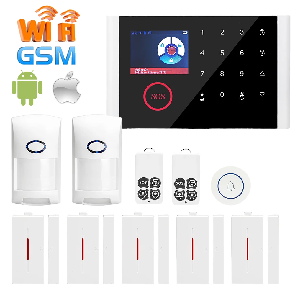 

Jeatone Wifi GSM Home Alarm Security System Burglar Alarm DIY Kits LCD Display Touch Screen Keyboard APP Control Nine Language