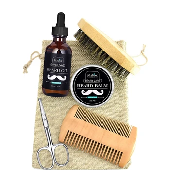 

Mabox 6Pcs/Set Men Beard Kit Beard Grooming Beard Set Beard Oil Moisturizing Wax Blam Comb Essence Styling Scissors Hair Men Bea