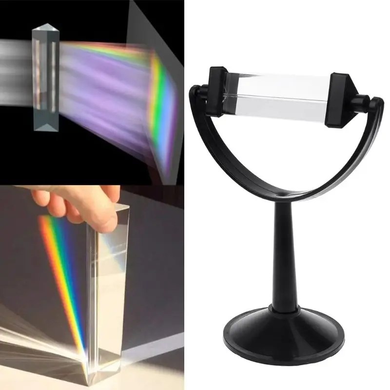 Youngy Optical Glass Triple Triangular Prism with Stand for Physics Light Spectrum Teaching 