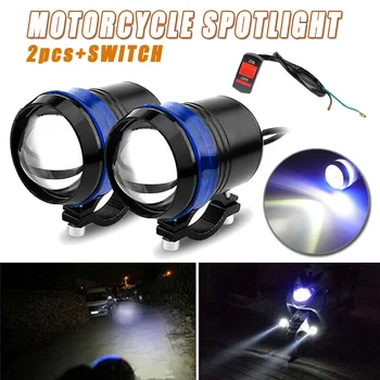 

2X LED U3 Lens Motorcycle Headlight Driving Spot Light U2 With Angel Eyes Switch