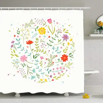 

Shower Curtain Set with Hooks 72x78 Frame Floral Design Fun Element Greeting Cute Motif Spring Pattern Nature Beauty Fashion