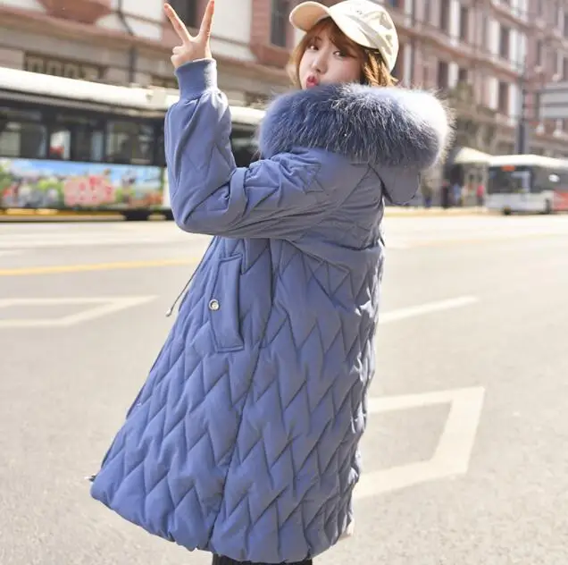 Новая высококачественная зимняя куртка женская Повседневная плотная теплая верхняя одежда женские длинные парки Mujer хлопковое стеганое Свободное пальто с капюшоном - Цвет: Синий