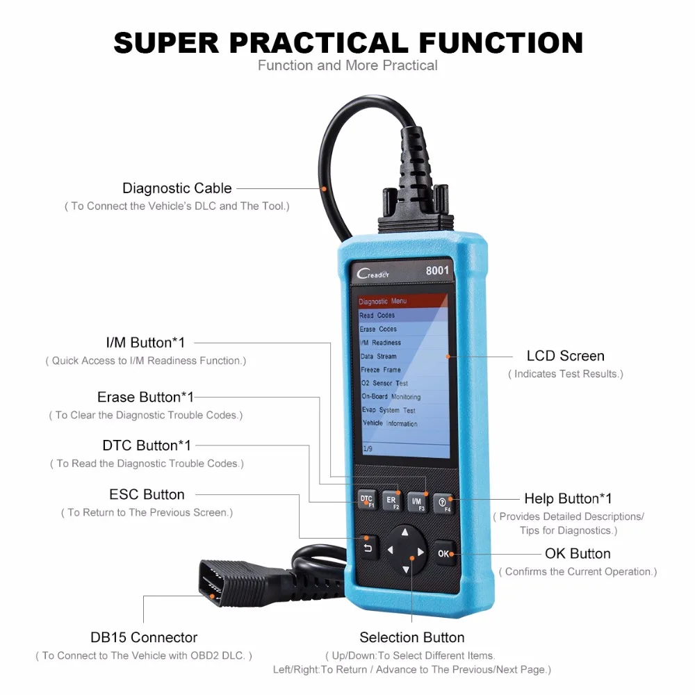  Car diagnostic tool OBD 2 scanner Launch CReader 8001 OBDII/EOBD tester for Oil EPB Service light R