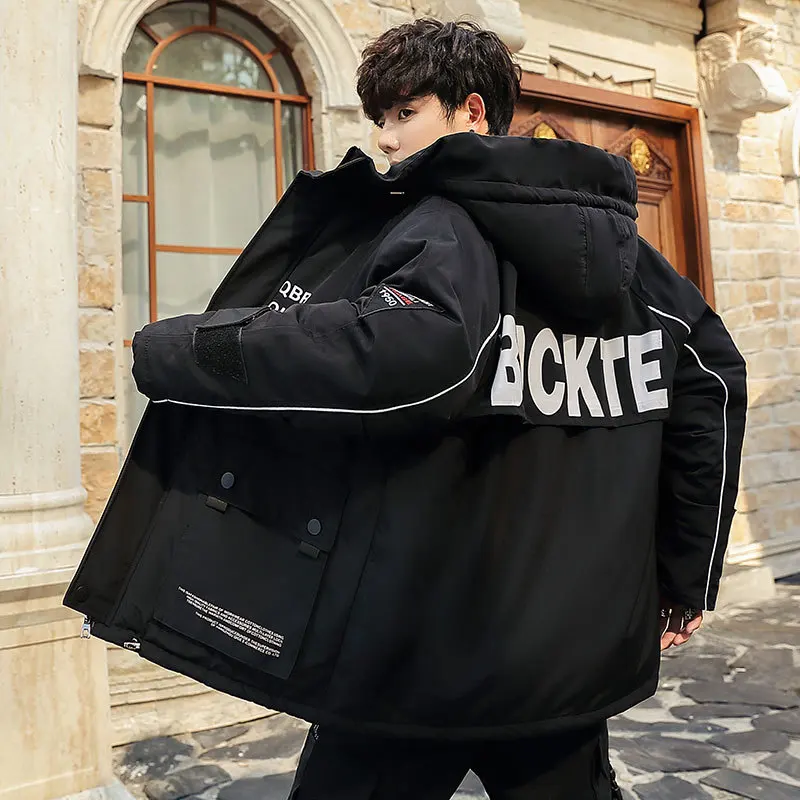 Liketkit мужские зимние парки мужские лоскутные карманы толстые сафари с капюшоном куртки пальто мужские большие хип хоп Теплые ветровки