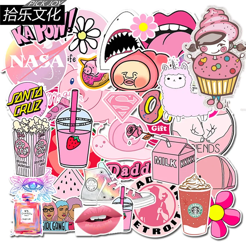 

50pcs Pink Kawaii Stickers for Suitcase Skateboard Guitar Laptop Decoration Girls Gift Japan Cartoon Anime
