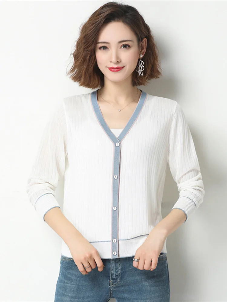 Cardigan jacket women's knitting spring and autumn thin air conditioning shirt Korean new ice silk summer sun proof |