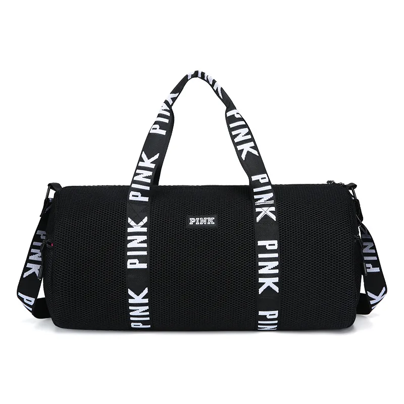 black new PINK large capacity mesh mesh travel bag men's sports and leisure fitness bag ladies portable Messenger bag - Color: black