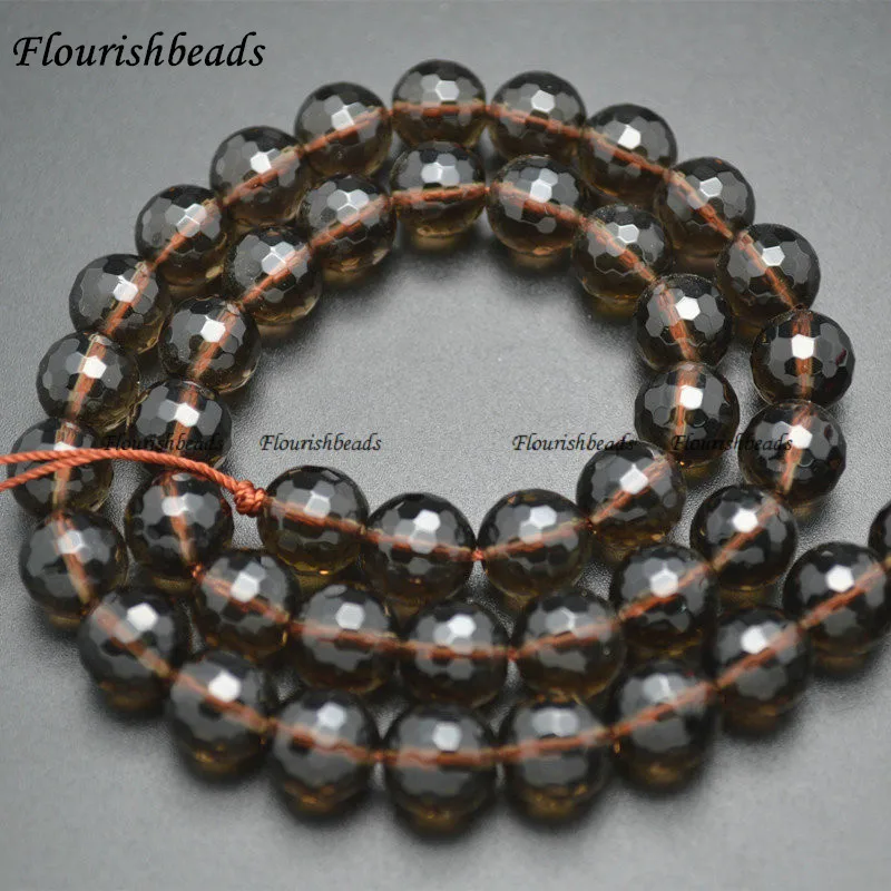 

4mm~14mm High Quality Faceted Smoky Quartz Stone Round Loose Beads DIY Jewelry Necklace Making Materials
