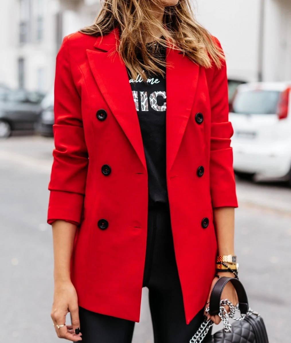 New Style for Autumn and Winter Solid Color Long Sleeve Double Row Button Suit Short Coat for Women blazers Jackets Outerwear