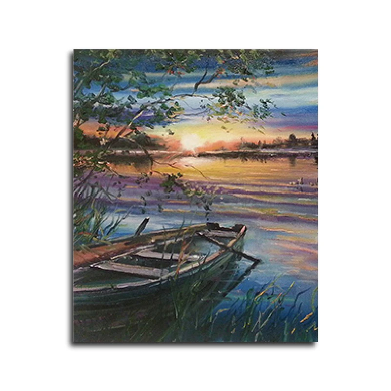 

Frameless Sunset boat by the river DIY Digital Oil Painting By Numbers Europe Abstract Canvas Painting For Living Room Wall Art