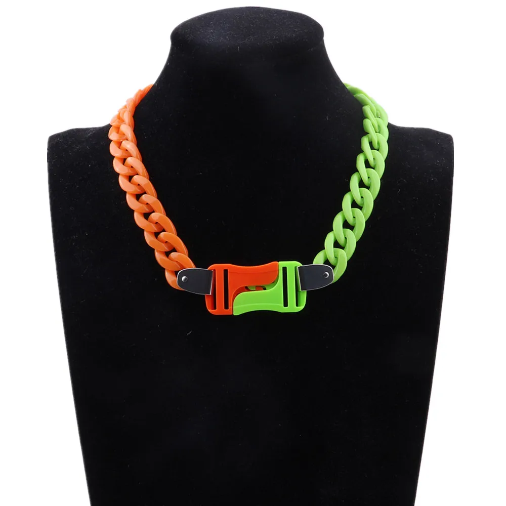 FishSheep Rock Punk Acrylic Chain Buckle Pendant Necklace For Men Women Statement Choker Collar Necklaces New Fashion Jewelry
