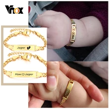 Vnox personalize o nome do bebê da mãe pulseiras não alergia infantil de aço inoxidável batismo personalizado família presentes amor ajustável jóias