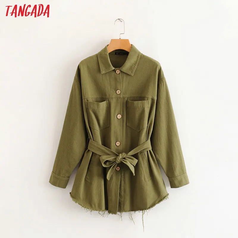 remarkable  Tangada women winter jackets with Belt button pocket long sleeve turn down collar jacket tassel lad