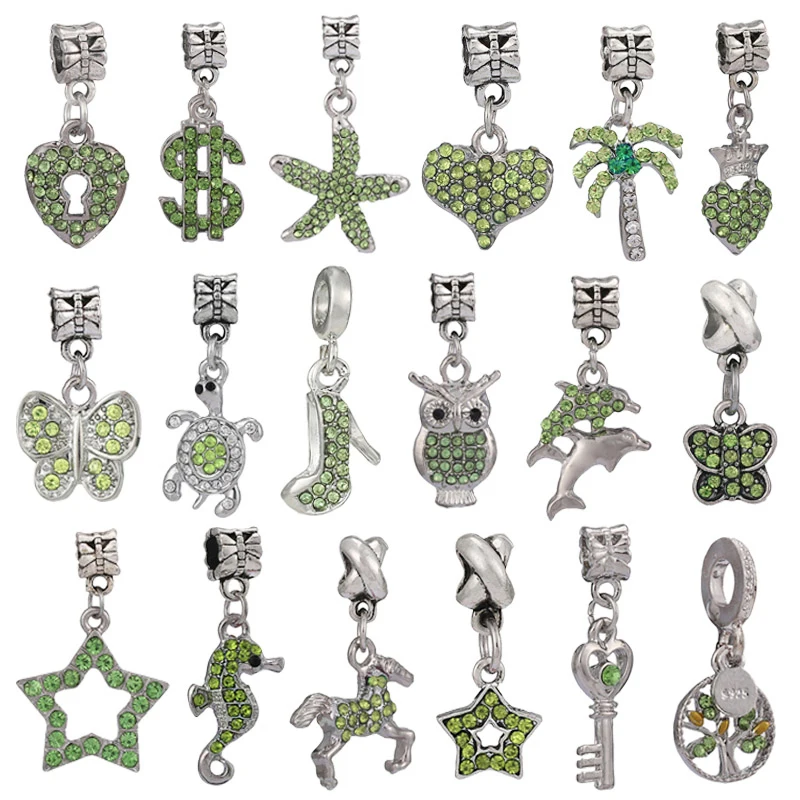 

2Pcs/Lot Classic Green Coconut Tree Charm Fit Original Brand Silver Plated Star Charm Bracelet For Women DIY Jewelry Making