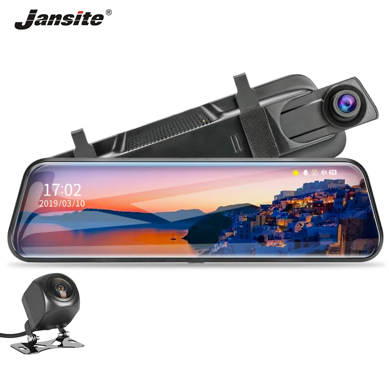 

Jansite 10" Mirror DVR Dash Cam FHD 1080P Streaming Rear View Car Cameras Car Cycle Recording Night Vision + 1080p Backup camera