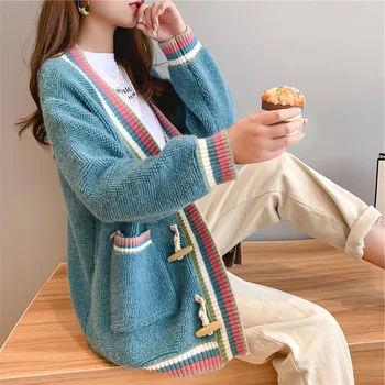 

Casual Womens Knitted Sweaters V Neck Harajuku Oversized Cardigan Cute Loose Winter Tops