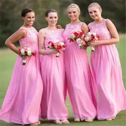 Один элемент кружева шифон розовый элегантный 2020 индивидуальный заказ Длинные Совок платья подружки невесты свадебное платье
