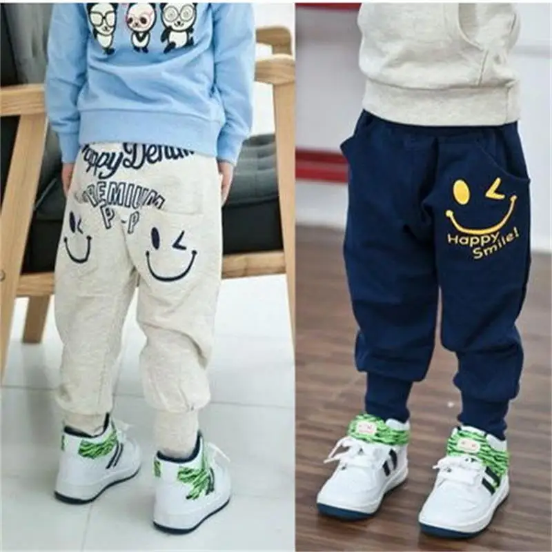 

Spring pants for girls Cotton kids boys trousers Clothes Casual Pants Smiling Harem Pants loose children clothing toddler blue
