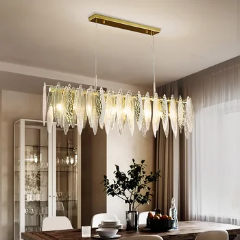Modern Gold Crystal Leaf Design Rectangle Lighting Fixtures 1