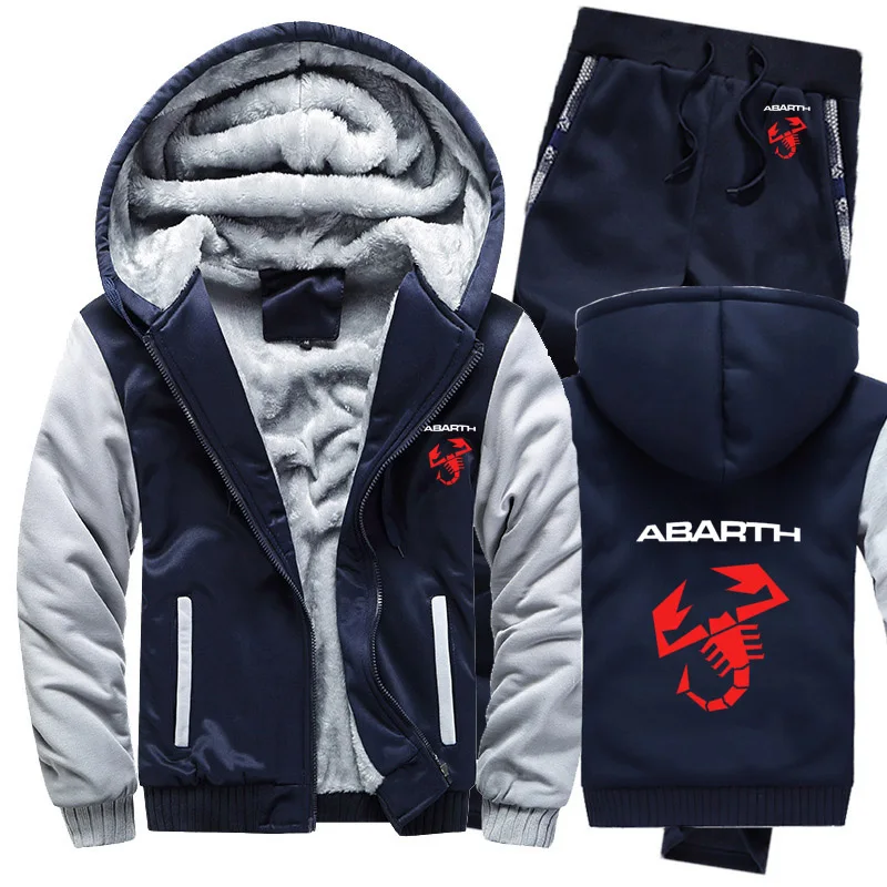 Толстовки мужские автомобиль ABARTH логотип мужские s толстовки костюм зимний толстый теплый флис хлопок спортивный костюм на молнии мужская куртка+ брюки комплекты из 2 предметов