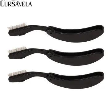 

CURSAVELA 3pcs Mink Lashes Plastic Brush Comb Separator Folding Eyelash Combs Foldable Steel Metal Mini Mascara Lift Curl Tools