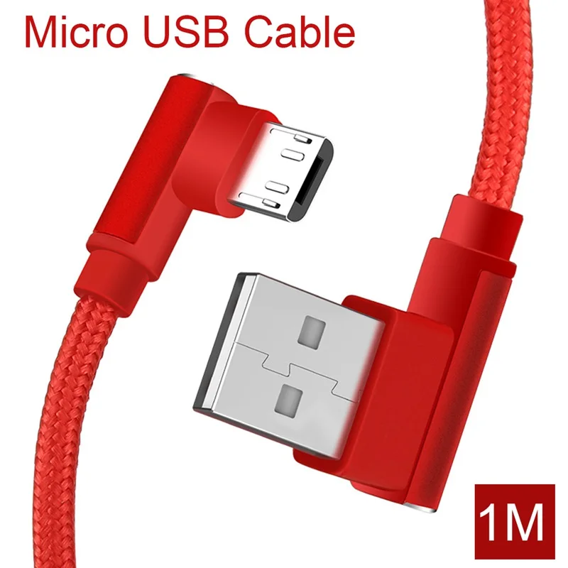 1 м USB кабель для синхронизации данных кабель для быстрой зарядки 90 градусов под прямым углом для Andorid телефонный кабель красный