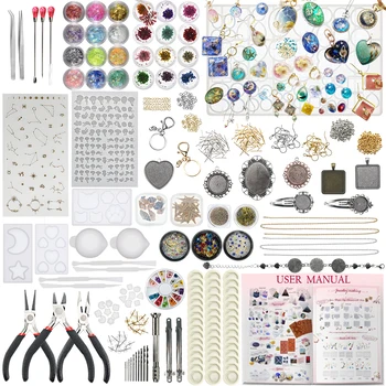 

411pcs Cabochon Gem necklace Pendant Earrings Resin Silicone Molds Jewelry Making Supply Kit